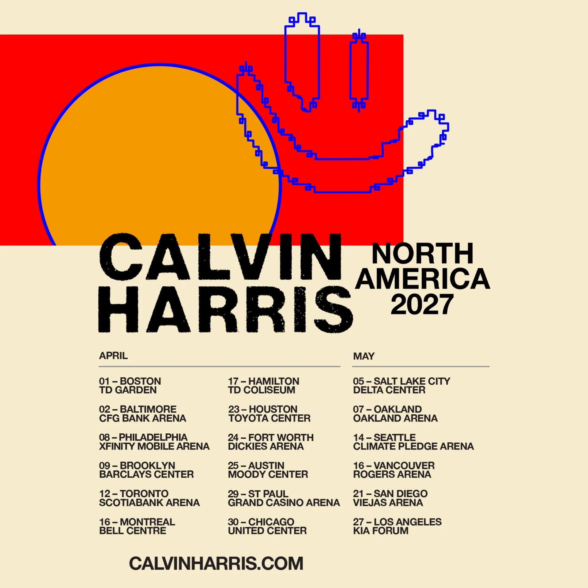 Calvin Harris tour 2027: 18‑date North American arena dates start April 1
